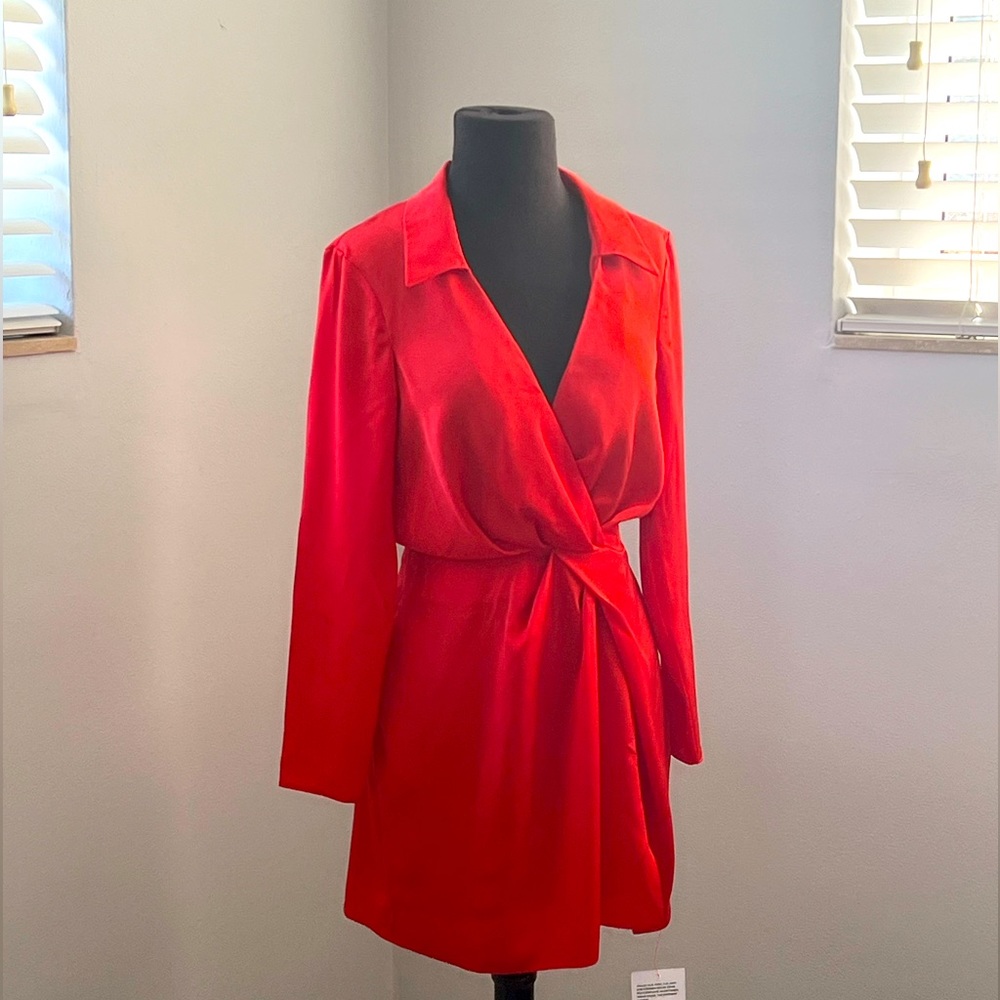 Satin red wrap dress from ASOS DESIGN. Petite size 4